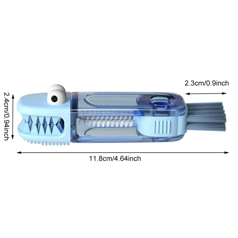 A clear blue silicone cleaning brush set with a handle and bristles for multi-purpose cleaning.