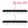Black wooden belt and accessory organizer hanger with 20 hooks in 2 pieces