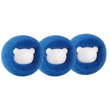 Trois boules en silicone bleues pour retirer les poils d'animaux et les peluches, en forme d'ours blancs