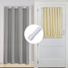 A comparison showing a gray pleated curtain and a beige pleated curtain, alongside an adjustable telescopic curtain rod.