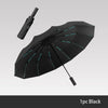 A black heavy-duty automatic windproof umbrella is shown with its handle detached.