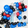 A balloon garland kit featuring blue, red, and black balloons arranged in an arc against a white background.