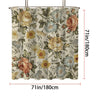A beige shower curtain featuring a retro floral print with roses and leaves, measuring 71 inches by 180 cm.