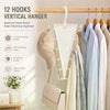A wooden hanger displaying a multi-purpose closet organizer with 12 vertical hooks for maximizing space.