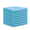 A stack of ten light blue reusable microfiber cleaning cloths.