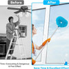 Before and after comparison showing an extendable ceiling fan duster set cleaning a window.
