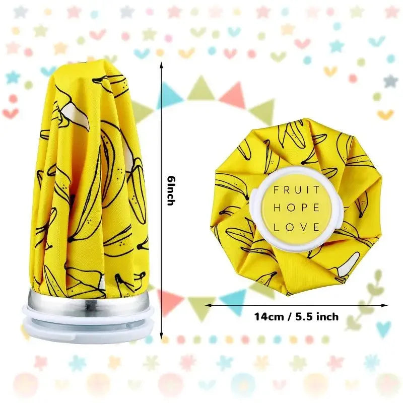 Yellow reusable therapy pack for ice and hot water therapy with a measuring guide.
