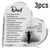 A heart-shaped acrylic keepsake plaque with a handwritten message for Dad