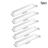 Five wall mounted acrylic display shelves with various lengths and thicknesses shown side by side.