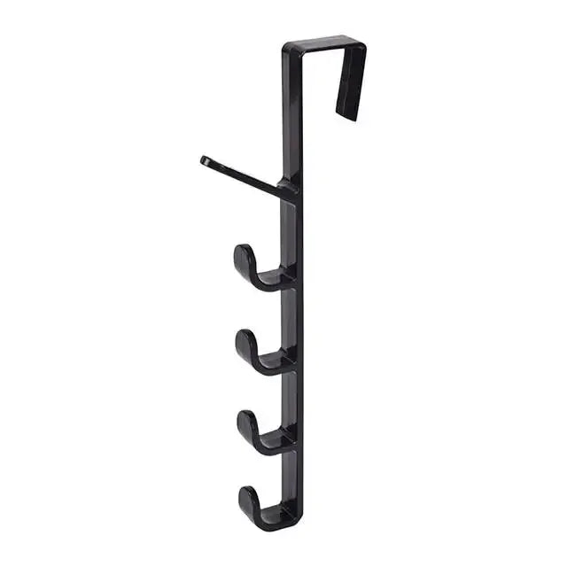 A black versatile door hook rack designed for closet storage.
