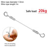 Stainless steel wire rope hanging kit with a hook and adjustable threading hole for safe load of 20kg