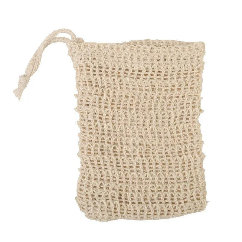 Handgemachte Sisal-Seife-Säckchen in natürlicher Beige mit Kordelzugverschluss