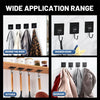 A set of heavy-duty self-adhesive wall hooks shown in various applications including a door, shower room, kitchen, and bedroo
