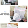 Three mesh laundry bags of different sizes, 30x40cm, 40x50cm, and 50x60cm, are shown being placed into a washing machine.