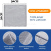 Triple-layer wire dishcloth showing small aperture foamability, diamond-checkered weave, and precision stitching.