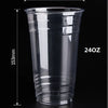 Klares Plastikglas mit Maßenangaben: 98mm Durchmesser, 153mm Höhe und 60mm Basis, als 24oz-Produkt gekennzeichnet.
