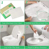 Instructions for removing, unfolding, and flushing a portable disposable toilet seat cover.