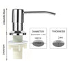 A chrome under-sink kitchen soap dispenser with a long spout and a threaded base.