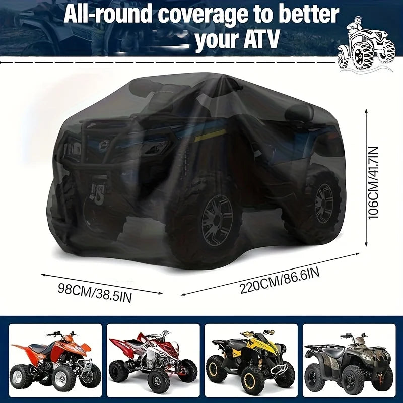 Black heavy-duty cover for an ATV, designed to provide all-round coverage and protection.