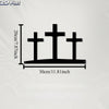 Three black metal cross silhouettes displayed on a white background with dimension markings.