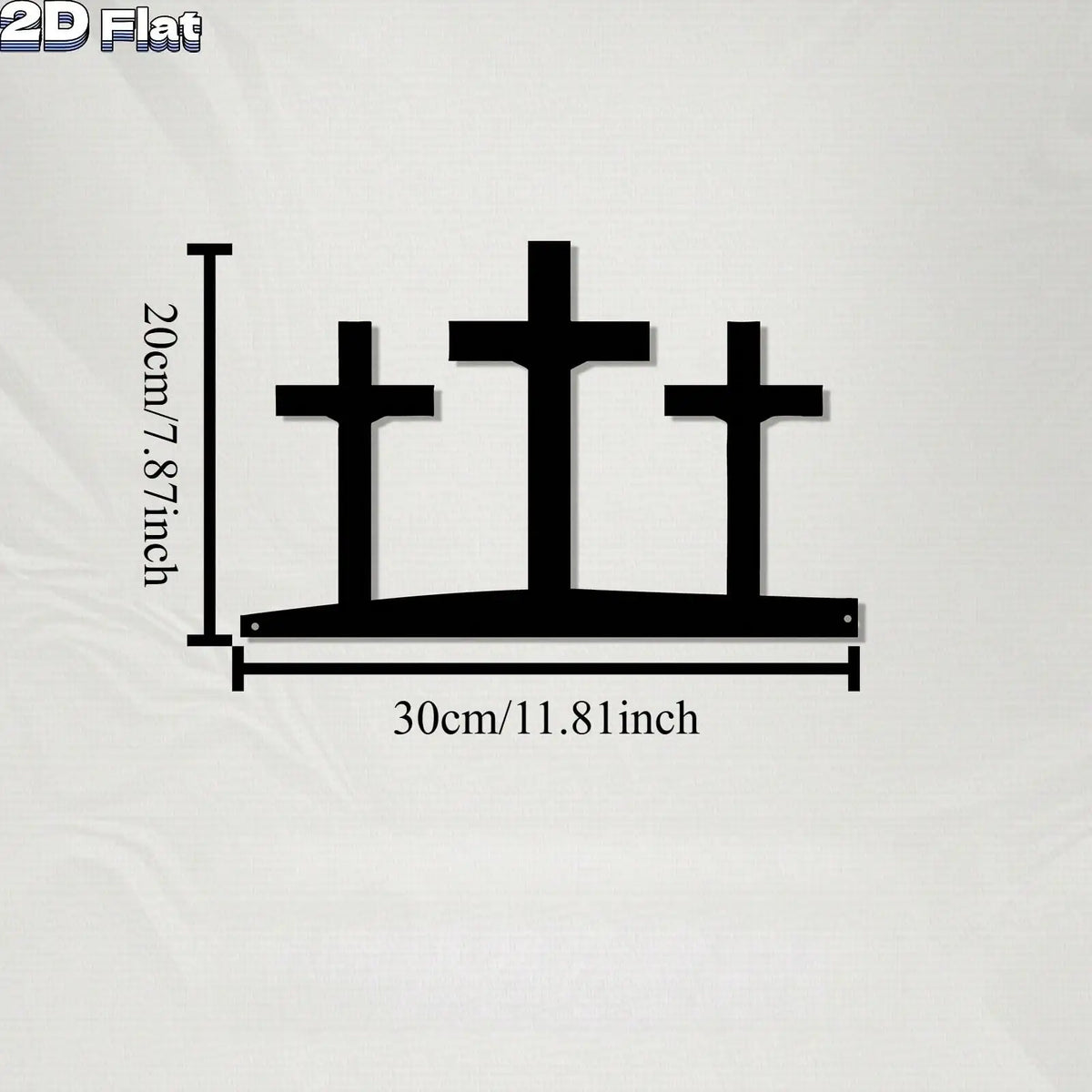 Three black metal cross silhouettes displayed on a white background with dimension markings.