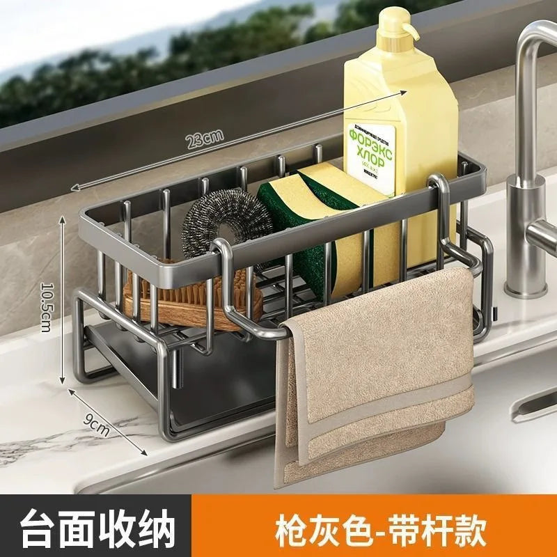 Stainless steel kitchen sponge holder and drain rack with a hanging hook for dish drying