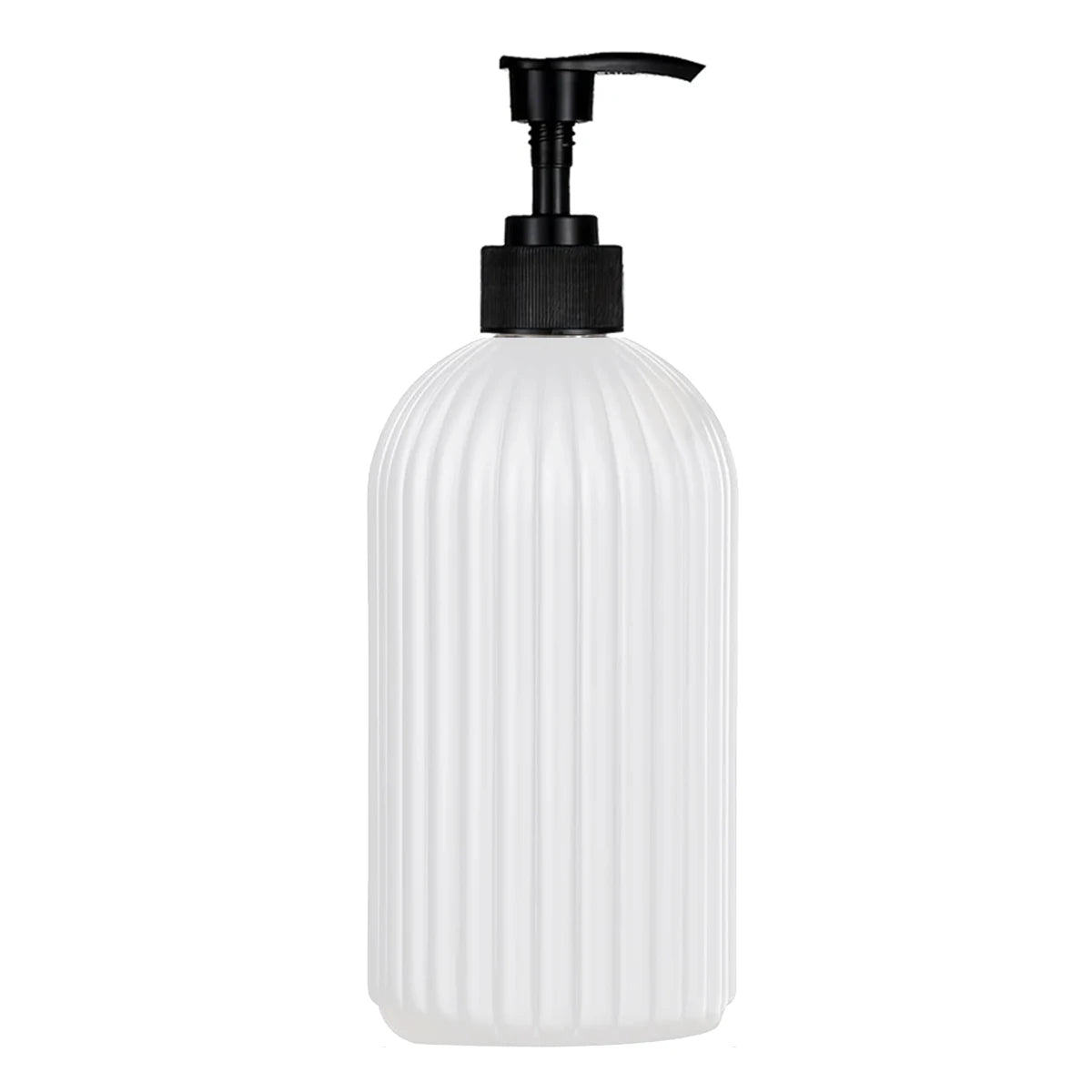 Mattschwarze wiederbefüllbare Seifenspenderflasche mit Pumpverschluss und klarem Körper.