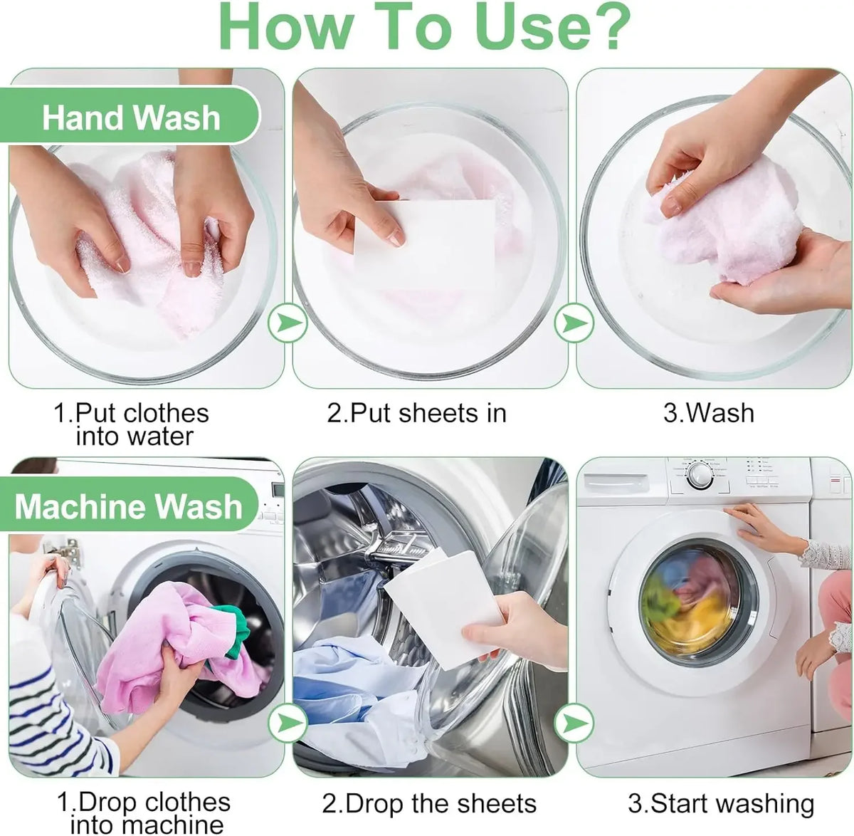 Instructions pour le lavage à la main et en machine des pastilles de lessive Color Catcher
