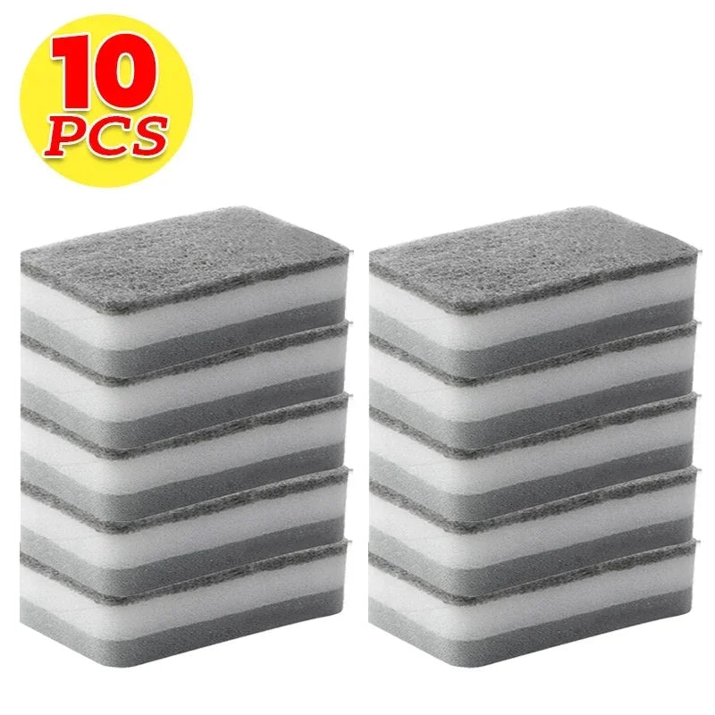 Ten packs of grey and white reusable double-sided kitchen cleaning sponges.