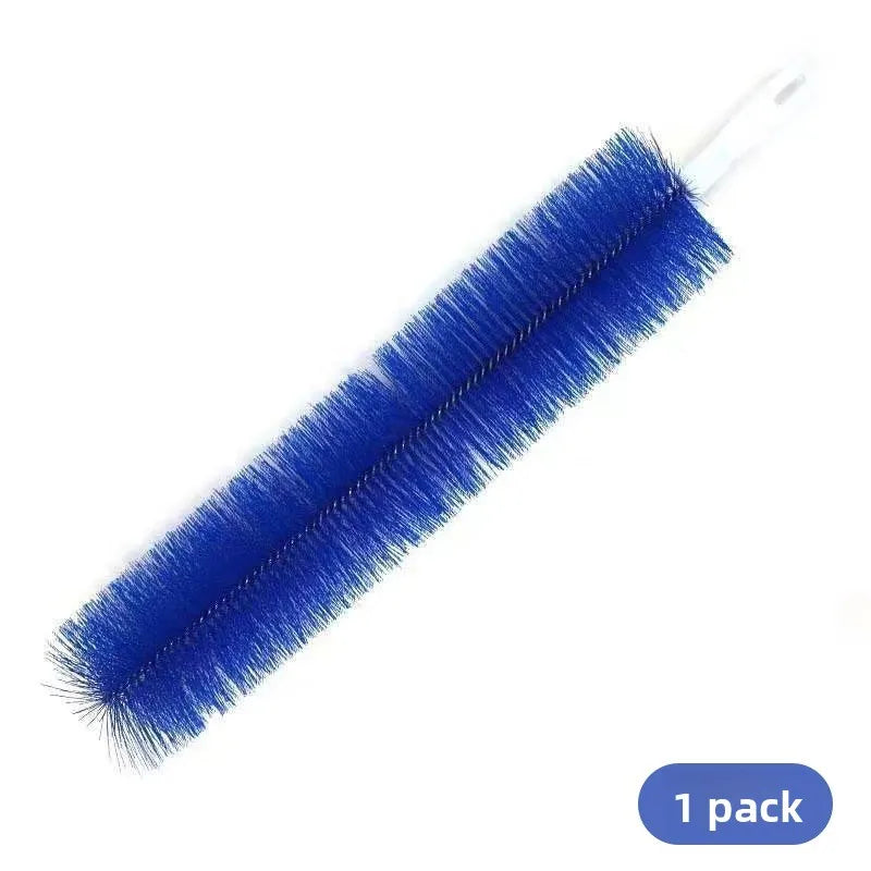 A blue ceiling fan cleaning brush with a white handle.