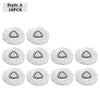 Zehn weiße Mikrofasermopaufsätze in einem Raster dargestellt.