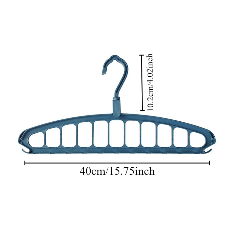 A blue foldable multi-hole space-saving laundry drying rack with a curved hook.