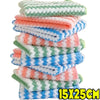 A stack of thickened coral velvet cleaning cloths in various colors including green, pink, blue, and white.