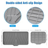A silicone draining soap tray organizer shown from the front and bottom, featuring double-sided anti-slip designs.
