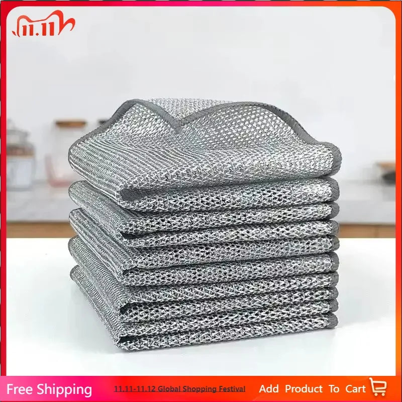A stack of gray multipurpose non-stick cleaning cloths for kitchen and dishes.