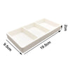 White dental autoclavable cabinet tray organizer with three compartments shown from above.