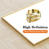 Nahaufnahme eines goldenen Rings mit Diamantakzenten auf weißem Hintergrund, beschriftet High Definition Nano Shatterproof Mi