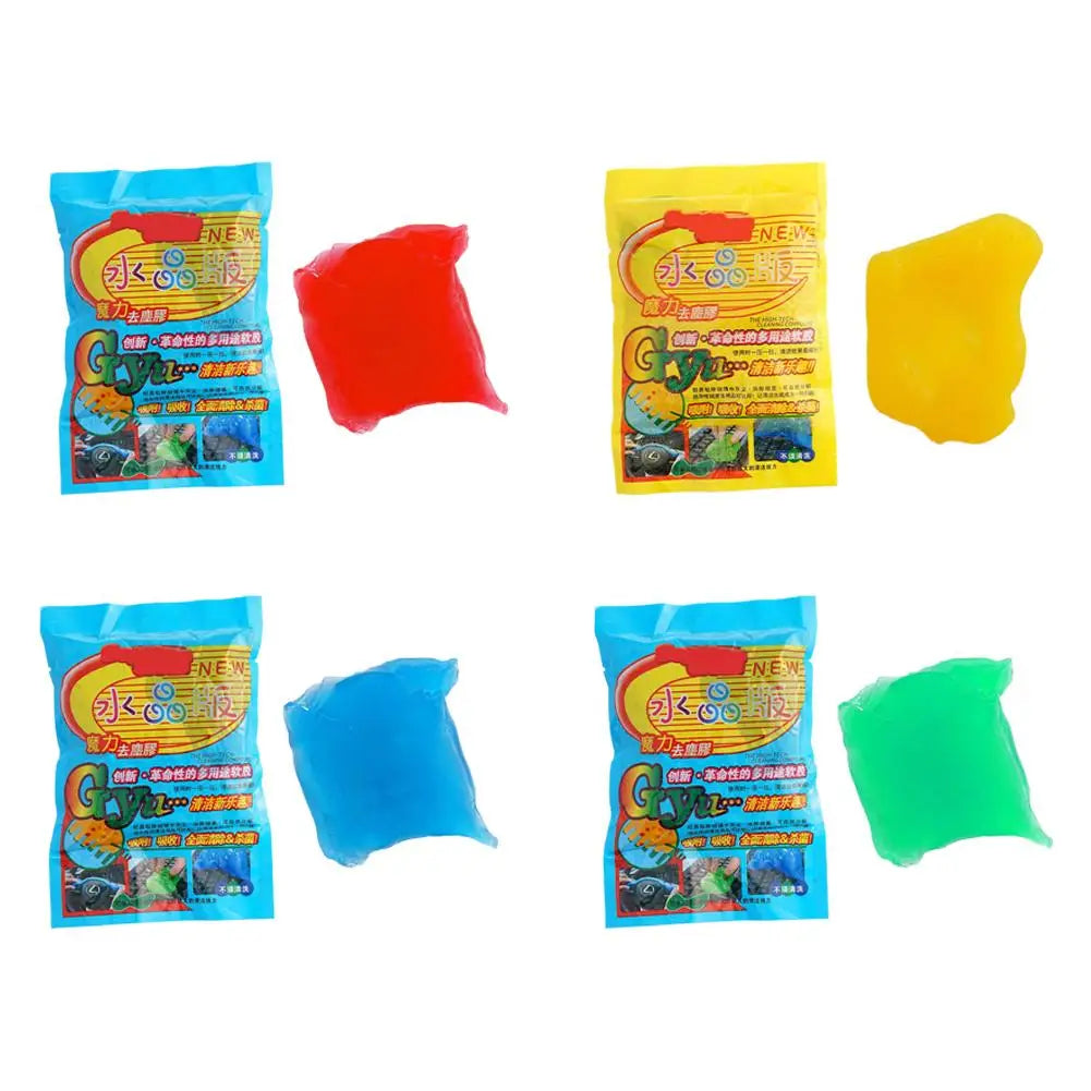 A kit containing various colored gels for universal dust and debris removal, including red, yellow, and blue varieties.