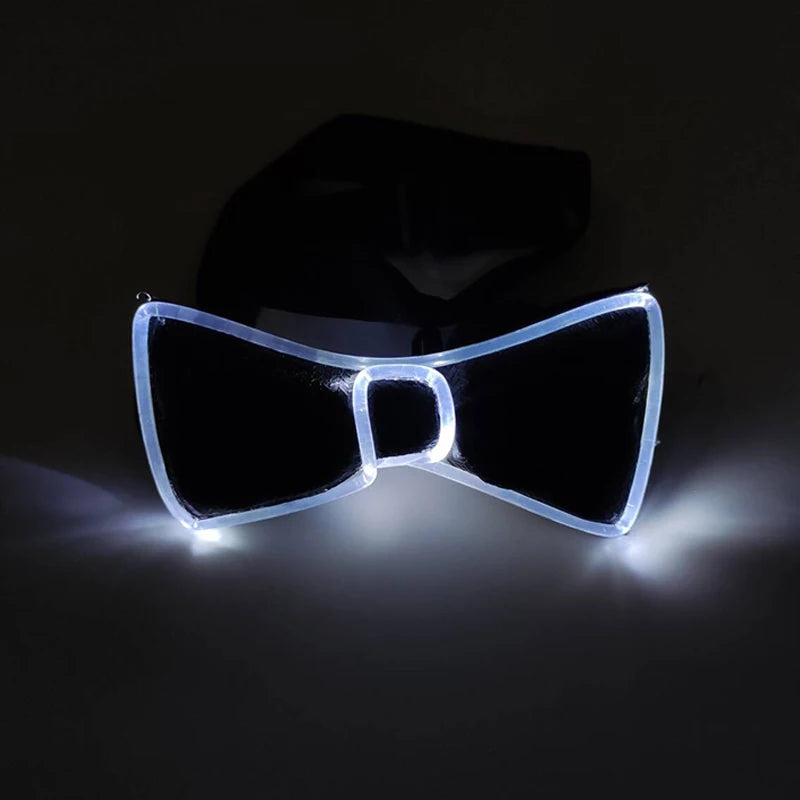 Pair of clear LED light up anime glasses shaped like a bow tie