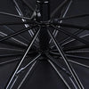 Close-up view of a black car sunshade umbrella with spokes and a central pole.