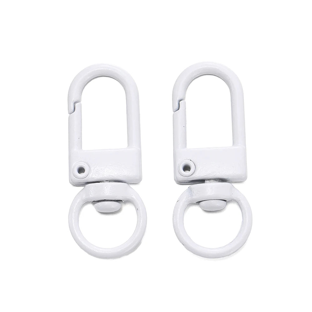 A pair of white alloy snap lobster clasp hooks for jewelry making