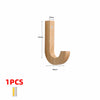 A natural oak wood wall hook shaped like a letter U with a screw for hanging.