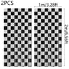 Two pieces of black and white checkered foil curtain backdrop measuring 1 meter wide and 2 meters high.
