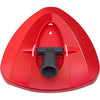 Red microfiber spin mop refill head with a black nozzle and white alignment markers.