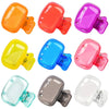 A collection of various colored protective caps designed for toothbrush holders.
