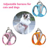 Adjustable harness for cats and dogs shown in various colors including blue, pink, and orange.