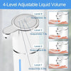 A white touchless electric soap dispenser showing four levels of adjustable liquid volume settings.