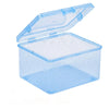 A clear plastic storage box with a lid is shown, designed for storing jewelry and small items.