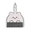 A white cartoon animal broom and dustpan set with a cute face design.