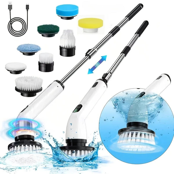 A set of nine multi-surface cleaning brushes and accessories for various cleaning tasks.